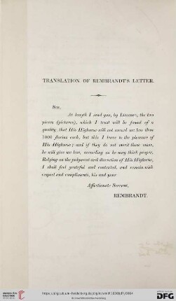 Translation of Rembrandt's Letter