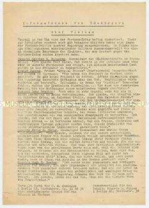 Hektografiertes Flugblatt mit Ausssagen von US-Bürgern über den Vietnam-Krieg (deutsch und englisch)