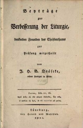 Beyträge zur Verbesserung der Liturgie