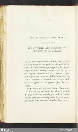 The hypothesis considered in connexion with the affinities and geographical distribution of animals