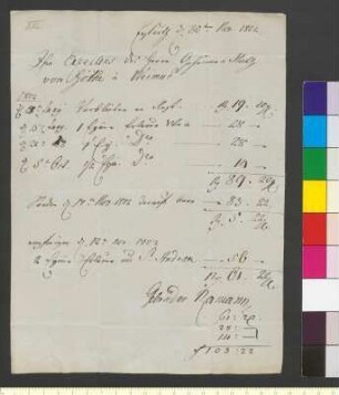 Brief von Ramann, Gebrüder an Goethe, Johann Wolfgang von