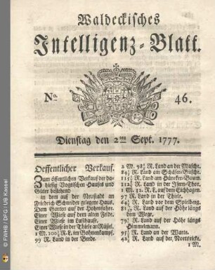 No. 46. Dienstag den 2ten Sept 1777