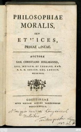 Philosophiae Moralis Sev Ethices, Primae Lineae