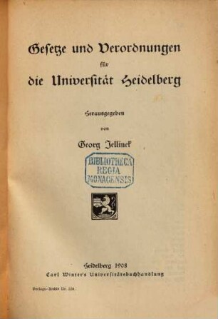 Gesetze und Verordnungen für die Universität Heidelberg