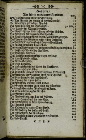 Register Der hierin enthaltenen Materien.