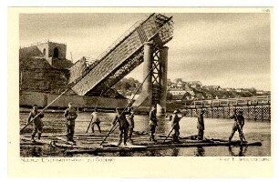 Der Krieg 1914/15 in Postkarten, 44. Reihe, Abt.: Rußland; Inhalt: Grodno und Umgebung: Nr. 438: Njemen-Eisenbahnbrücke bei Grodno (gesprengt)