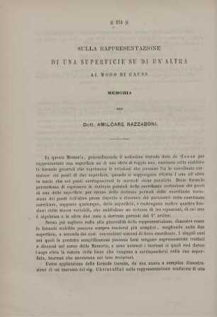Sulla rappresentazione di una superficie su di un' altra al modo di Gauss.