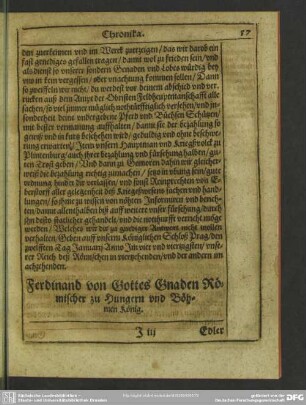 Ferdinand von Gottes Gnaden Römischer zu Hungern und Böhmen König