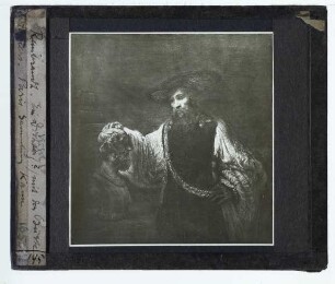 Rembrandt, Aristoteles betrachtet eine Büste des Homer (New York MMA 61.198)
