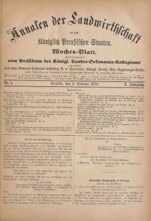 No. 5. Berlin, den 2. Februar 1870. X. Jahrgang.