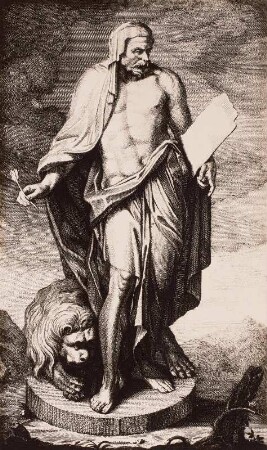 Plastik des Apostels Markus für die Katholische Hofkirche Dresden : Zucchi, Lorenzo (1704-1779) nach Matielli, Lorenzo (gest. 1748): Plastik des Apostels Markus für die Katholische Propsteikirche Dresden. Dresen: Kupferstich-Kabinett