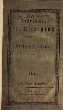 Jahrbücher der Literatur. 15, 15. 1821