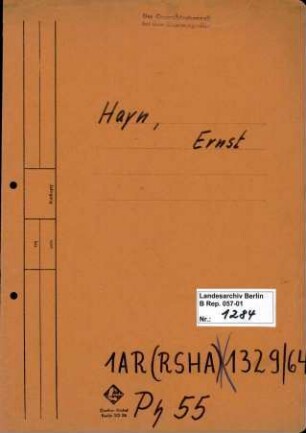 Personenheft Ernst Hayn (*14.02.1916), Polizeiinspektor und SS-Obersturmführer