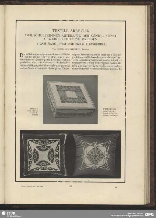 Textile Arbeiten der Schülerinnen-Abteilung der Königl. Kunstgewerbeschule zu Dresden
