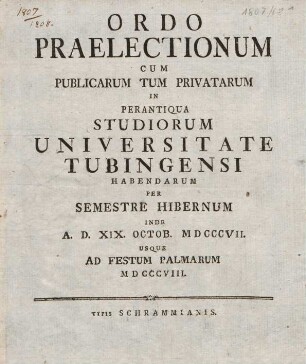 Vorlesungsverzeichnis 1807/08