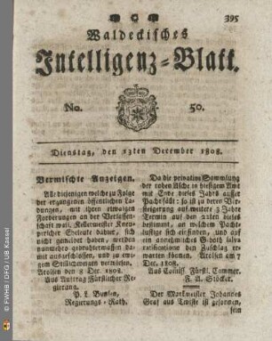 No. 50. Dienstag, den 13ten December 1808
