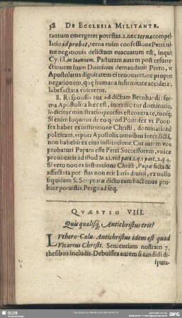 Quaestio VIII. Quis qualisq[ue] Antichristus erit?