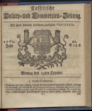 42. Stueck, Montag den 19ten October 1761