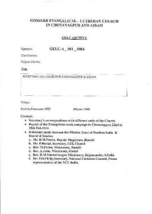 SECRETARY, G.E.L. CHURCH IN CHOTANAGPUR & ASSAM