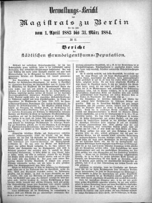 No. II. Bericht der städtischen Grundeigenthums-Deputation