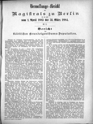 No. II. Bericht der städtischen Grundeigenthums-Deputation