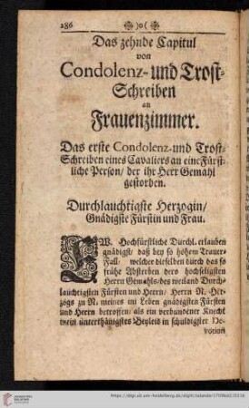 Das zehnde Capitul: Von Condolenz- und Trost-Schreiben an Frauenzimmer
