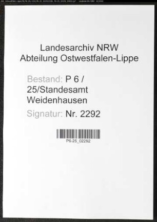 Sterberegister Standesamt Weidenhausen