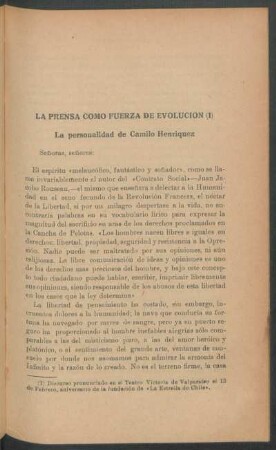 La prensa como fuerza de evolución : La personalidad de Camilo Henríquez
