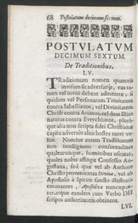 Postulatum Decimum Sextum. De Traditionibus
