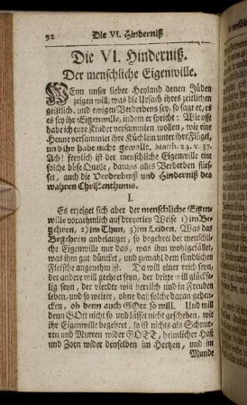 Die VI. Hinderniß. Der menschliche Eigenwille. - Die X. Hinderniß. Die böse Gesellschafft.