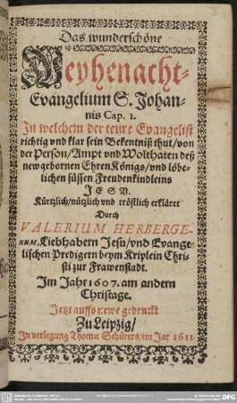 Das wunderschöne Weyhenacht-Evangelium S. Johannis, cap. 1