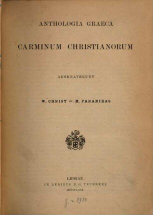 Anthologia Graeca carminum Christianorum