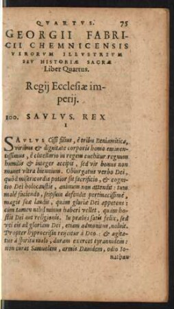 Georgii Fabricii Chemnicensis Virorum Illustrium ... Liber Quartus. Regii Ecclesiae imperii.