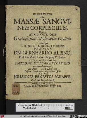 Dissertatio De Massae Sanguineae Corpusculis