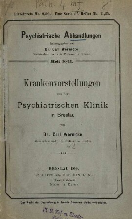 Krankenvorstellungen aus der psychiatrischen Klinik in Breslau, [1]