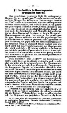 § 2. Das Verhältnis der Elementargeometrie zur projektiven Geometrie.
