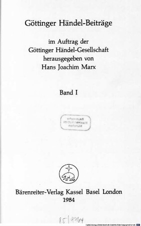 Göttinger Händel-Beiträge. 1