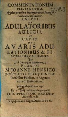 De Adulatoribus Aulicis Et ... De Avaris Adulationibus & Fiscalibus Calumniis