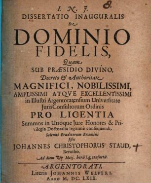 Dissertatio Inauguralis De Dominio Fidelis