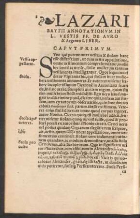 Lazari Bayfii Annotationum In L. Vestis Ff. De Auro & Argento Liber.
