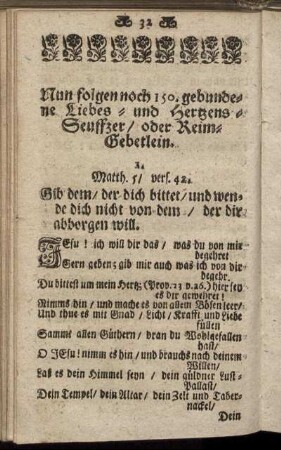 Nun folgen noch 150. gebundene Liebes- und Hertzens-Seuffzer/ oder Reim-Gebetlein.