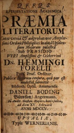 Dissertatione acad. praemia literatorum