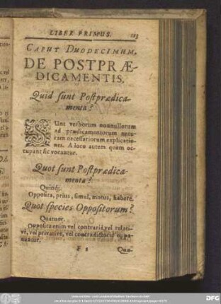 Caput Duodecimum. De Postpraedicamentis.