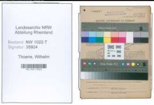 Entnazifizierung Wilhelm Thoene , geb. 21.08.1894 (Bahnbeamter)