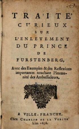 Traité curieux sur l'Enlevement du Prince de Furstenberg