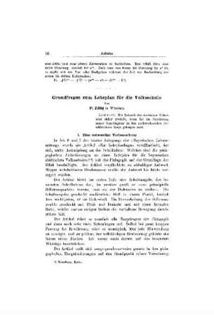 Grundfragen zum Lehrplan für die Volksschule