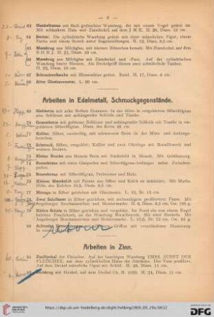 Arbeiten in Edelmetall, Schmuckgegenstände (Nr. 69-80)