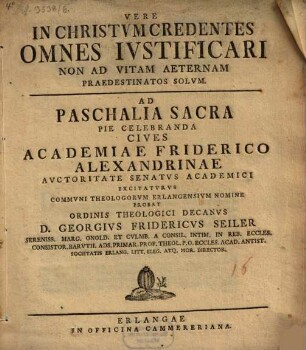 Vere in Christvm credentes omnes ivstificari non ad vitam aeternam praedestinatos solvm