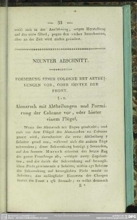 Neunter Abschnitt. Formirung einer Colonne mit Abtheilungen vor, oder hinter der Front