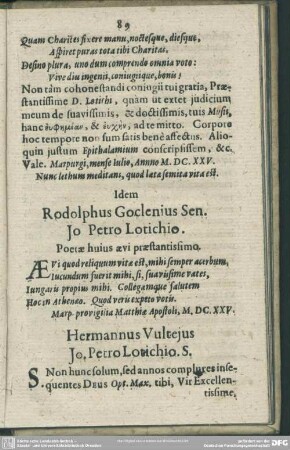 Hermannus Vulteius, Jo. Petro Lotichio